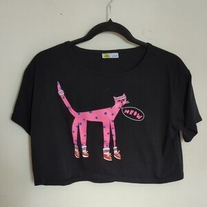 Epic Threads Black and Pink Gym Cat Cropped T-Shirt Girls Size L 14-16